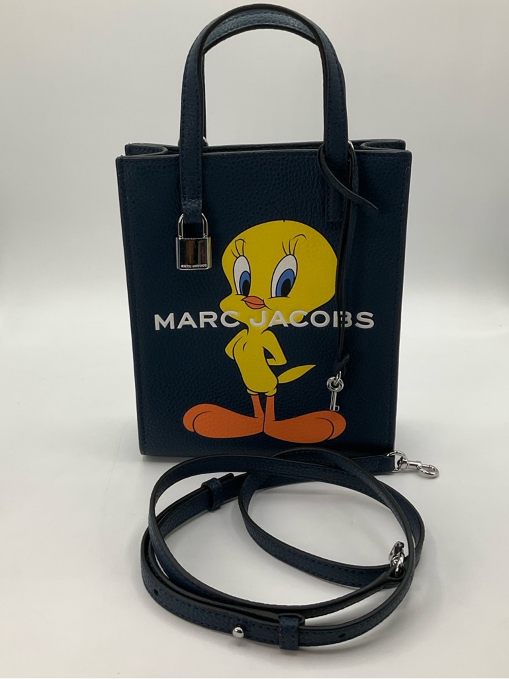 Marc Jacobs X Looney Tunes Tweety Bird Mini Navy Blue Pebbled Leather Bag